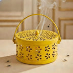 DSH Metal Mosquito Coil Holder with Lid & Handle Ash Catcher Stand for Mosquito Coil Indoor Outdoor Safe Use (Yellow)