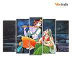 VIBECRAFTS Radha Krishna in Dark Forest Set of Five Pieces Wall Painting For Home|Office|Living Room|Gift (PTVC5Pcs2_6578)