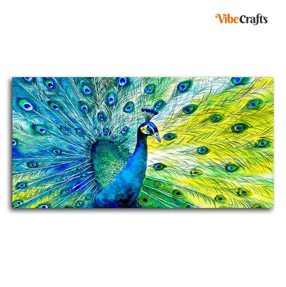 VIBECRAFTS Canvas Paintings for Living Room Drawing Room Colorful Peacock Canvas Wall Painting Fitted With Wooden Frame For Home | Office | Living Room | Gift (PTVCH_2488)