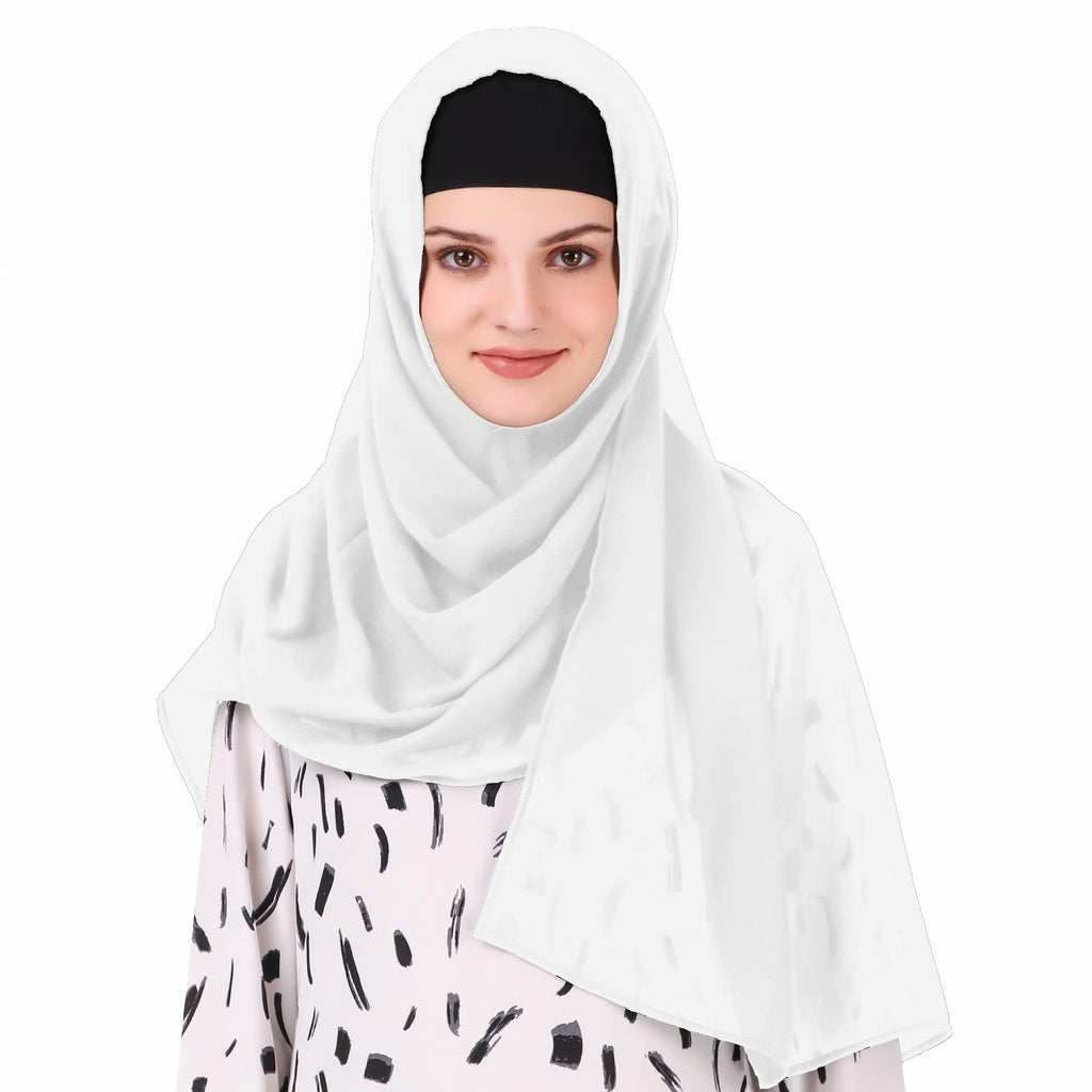 MyBatua Long Hijab in Breathable Soft Georgette large Head Wrap, Wholesale Price, 1pc Scarf HJ-020 (50x180 cm, White)