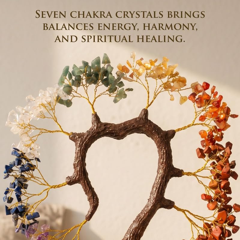Fourteen Crystals 7 Chakra Heart Shaped Crystal Tree for Home Decor - 300 Natural Healing Stone - Feng Shui Tree of Life for Vastu, Wealth, Prosperity & Positive Energy (Multi-Color)