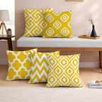 STITCHNEST Set of 5 Polycotton Cushion Covers – 24x24 Inches – Yellow & White Ikat Geometric Print – Elegant Cushion Covers for Sofa & Living Room | Perfect for Home Decor