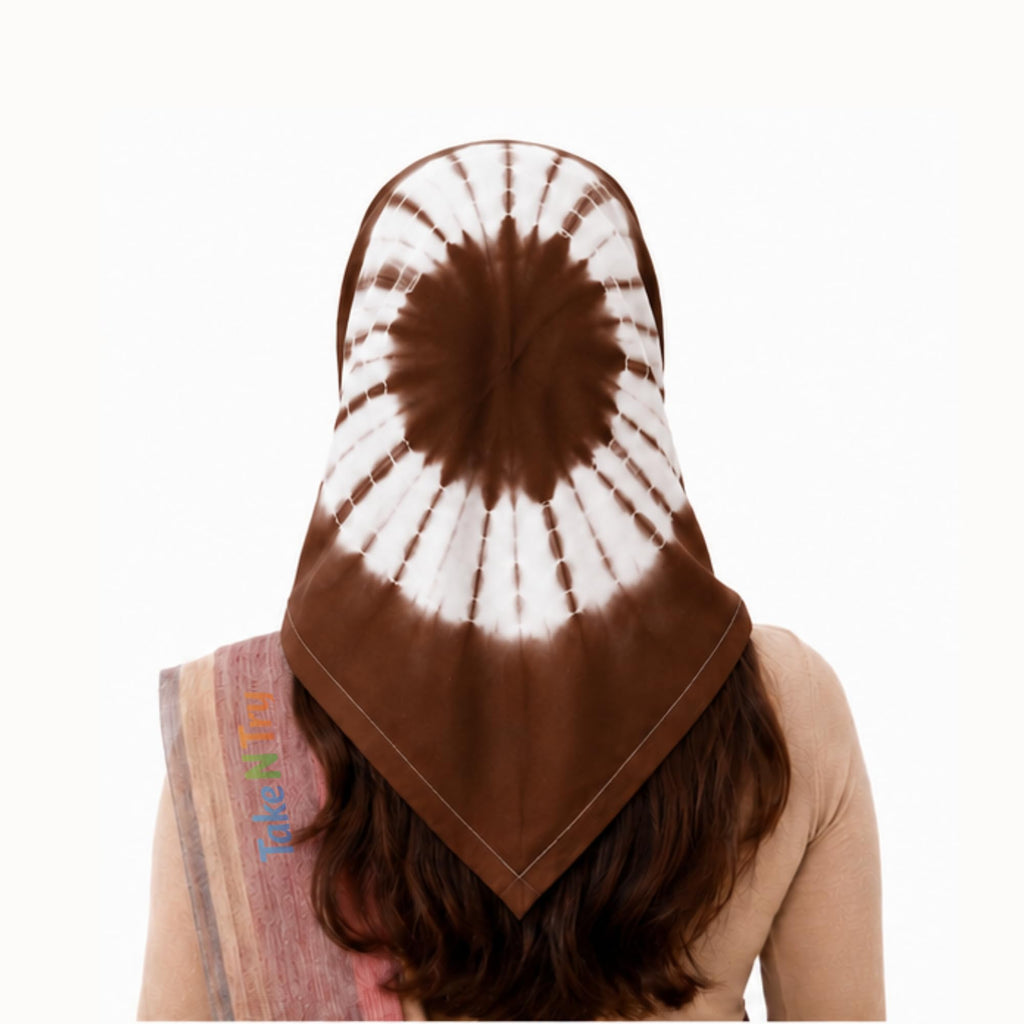 Take N Try Women’s Satin Head Scarf, Square Hair Wrap Cotton Bandana for Head, Neck & Hair, Daily Use, Travel & Ethnic Outfit, 30x30 Inch Fashion Printed Scarves for Female & Ladies Gift (Brown)