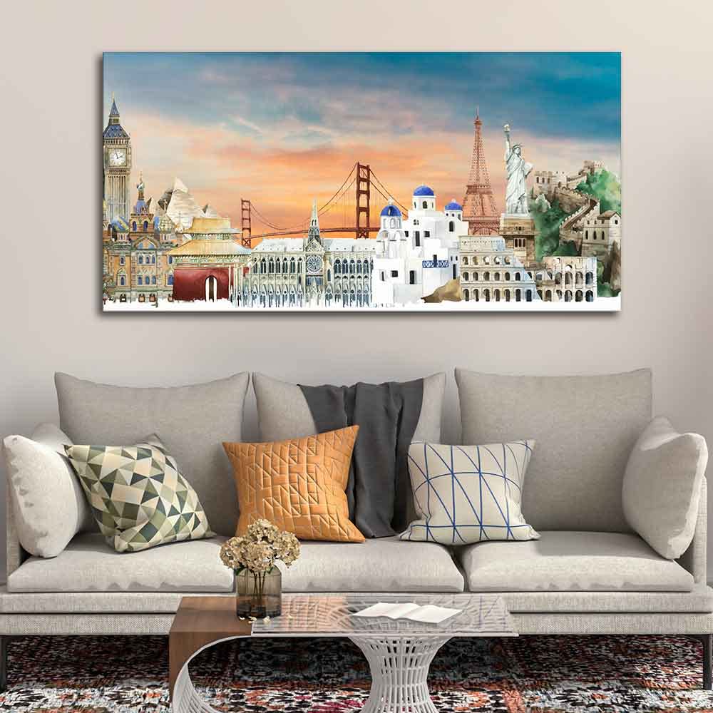 VIBECRAFTS Canvas Paintings for Living Room Drawing Room Premium Canvas Wall Painting of Famous Monuments for Home|Office|Gift(PTVCH_2356)