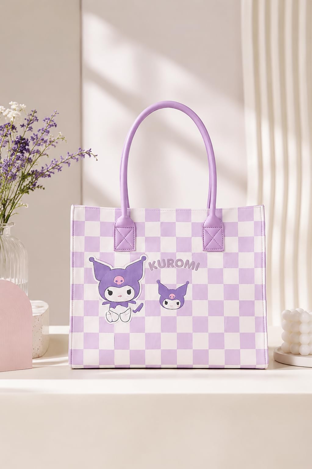 THE CUTE CRAZE New Cartoon Felt Tote Bag – Large Capacity Lightweight Shoulder Bag for Shopping, College & Daily Use (PURPLE)