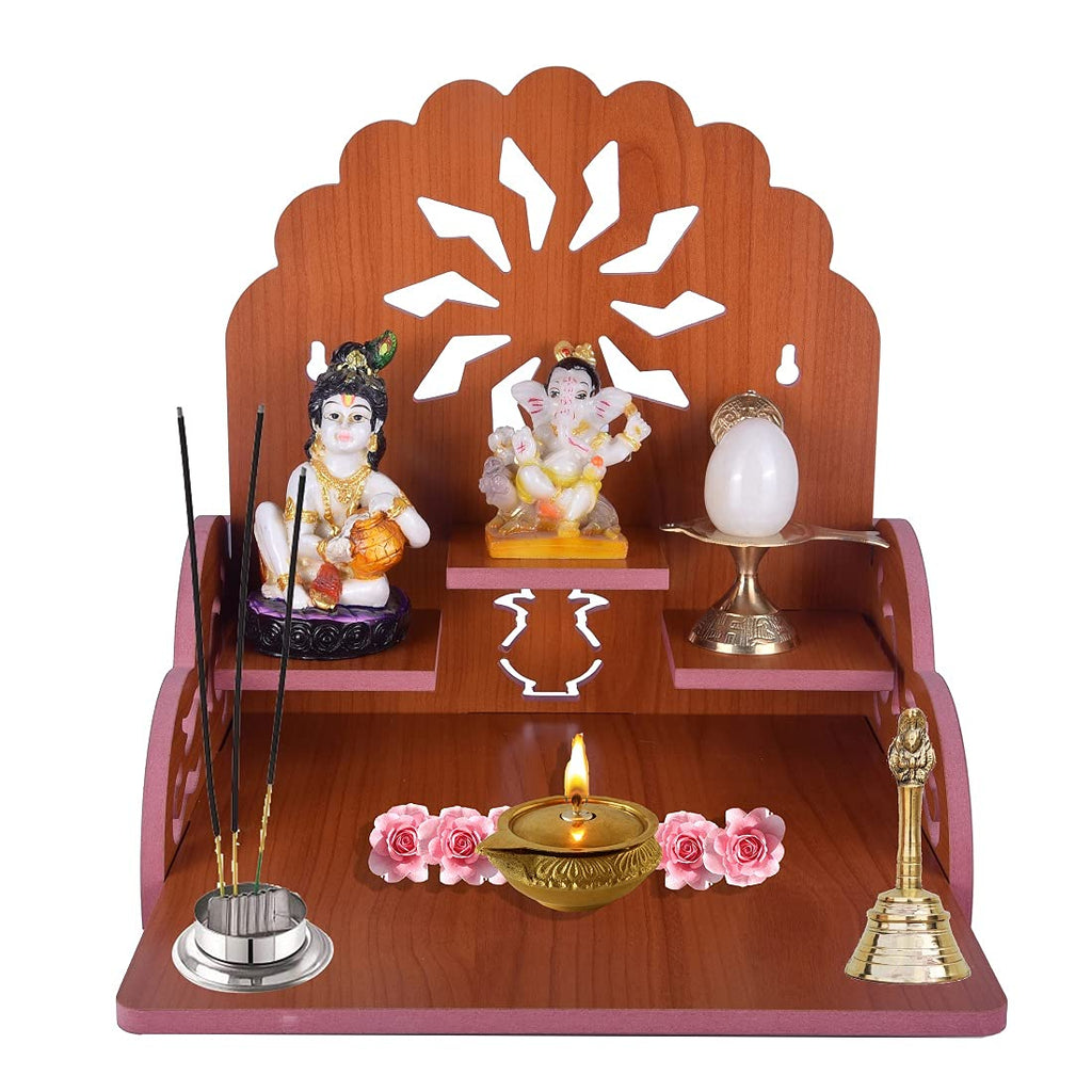 PRIMEFAIR Handmade Beautiful Wooden Temple/Home Temple/Puja Mandir/Wall Hanging and Table Top Home Mandir Temple/Home Art & Craft Engineered Wood Home Wall Temple (BROWN-399)