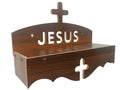 Wooden Wall Mounted Home Temple, Religious Christian Prayer Altar with Cross and Jesus Text, Brown Wood Shelf Design