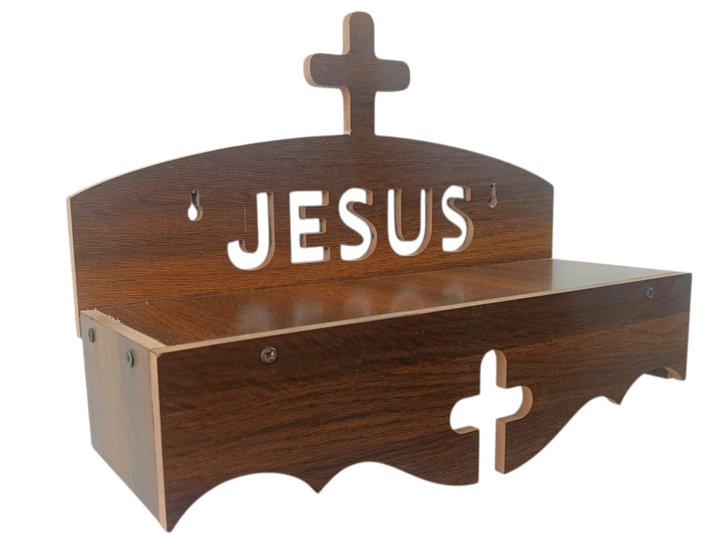 Elegant Wooden Jesus Wall Decor Shelf With Cross, Christian Home Prayer Room, Strong Build Spiritual Display Unit For Daily Devotion Families Faith Blessings love