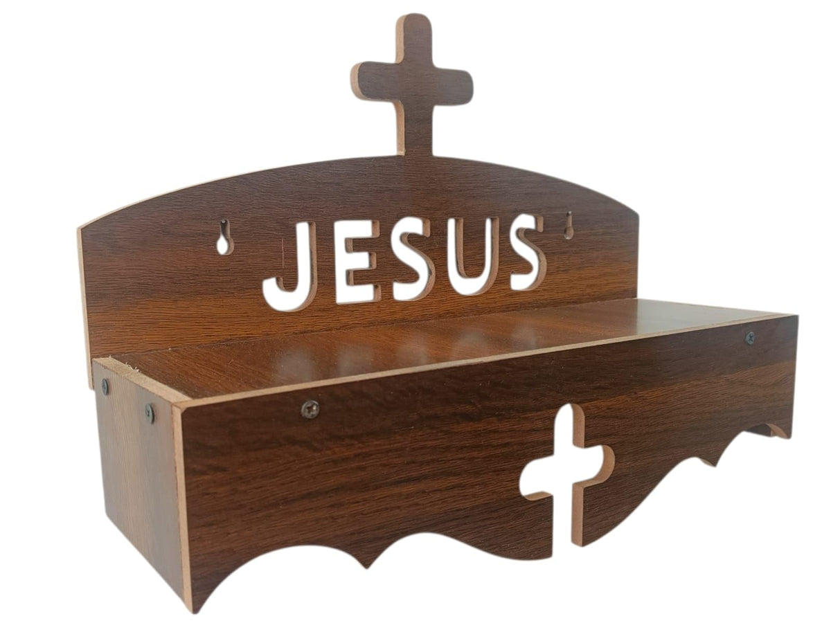 Elegant Wooden Jesus Wall Decor Shelf With Cross, Christian Home Prayer Room, Strong Build Spiritual Display Unit For Daily Devotion Families Faith Blessings love