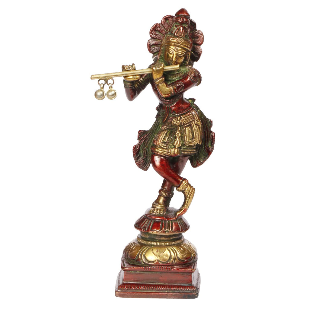 ARTVARKO Brass Krishna Bhagwan Idol Murli Kishan Murti Standing Statue Religious Gift for Home Mandir Decor Cherry Gold Finish 6 Inches