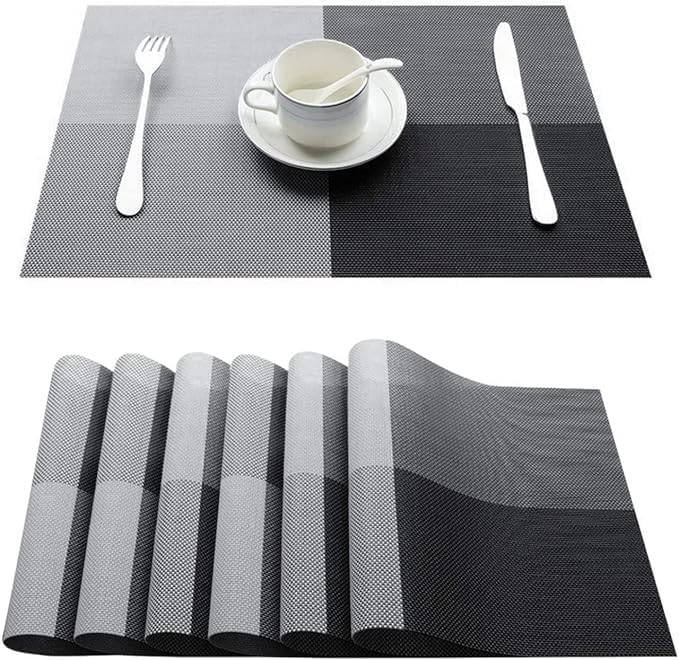 OXSAM Placemats, Heat Insulation Non-Slip Vinyl mats, Stain-Resistant Tablemats for Home and café Dining Table Décor (Black Checks, Pack of 4) Kafalo