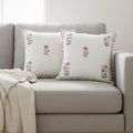 HOMEMONDE Pack Of 2 Floral Hand Block Print Soft Throw Cushion Cover - Pink 24 X 24 Inches Quilted Cotton Sofa Pillow Case For Home Decor, 300 TC