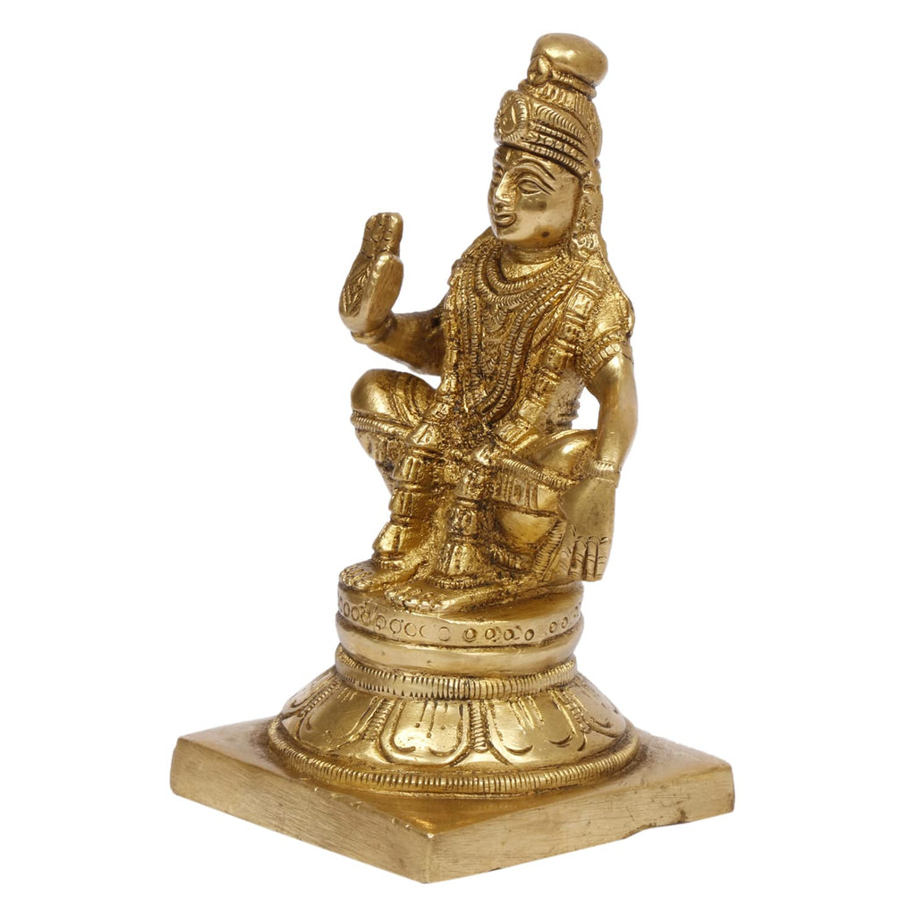 ARTVARKO Brass Lord Ayyappan Ayyappa Sabarimala Swamy Statue Idol Sculpture Blessing for Puja Home Health & Wealth (LxBxH 7x7x13 cm)