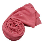 Premium Rhinestone Hijab | Korean Georgette | 70 x 30 Inch | Sparkle Scarf for Women | Soft & Lightweight Fabric (DARK PINK)