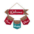 Artvibes Welcome Our Happy Place Wooden Wall Hanger for Gateway | Quotes Decor Item | Door Quotes Hanging | Wall Poster | Modern Decor Items | Gift Items for Home Decor | Wall Accent (WH_6420N)