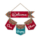 Artvibes Welcome Our Happy Place Wooden Wall Hanger for Gateway | Quotes Decor Item | Door Quotes Hanging | Wall Poster | Modern Decor Items | Gift Items for Home Decor | Wall Accent (WH_6420N)