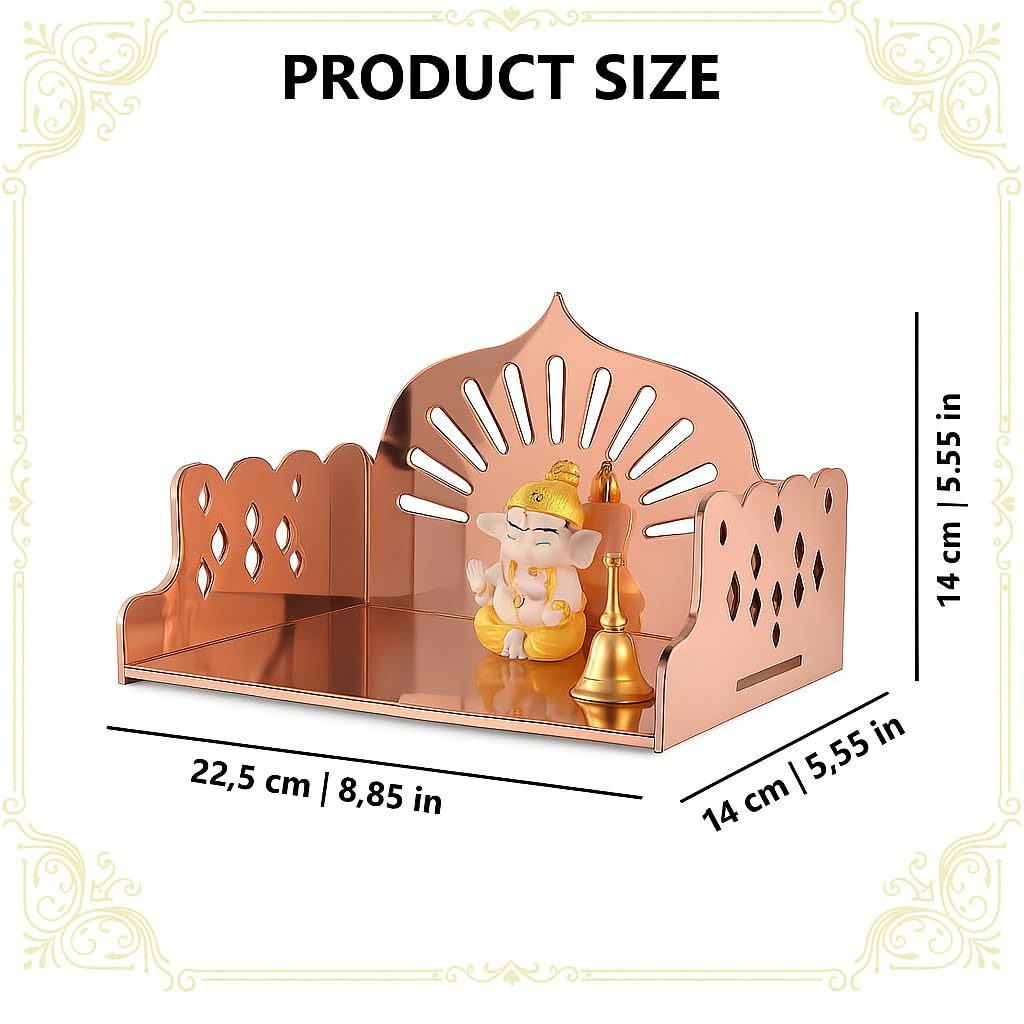Fliptic Small Acrylic Wooden Temple DIY || Wall-Mounted Pooja Mandir, Shining Finish for Home, Office, Shop || Wall Mounted Small Size Wooden Temple || Do It Yourself (Rosegold)