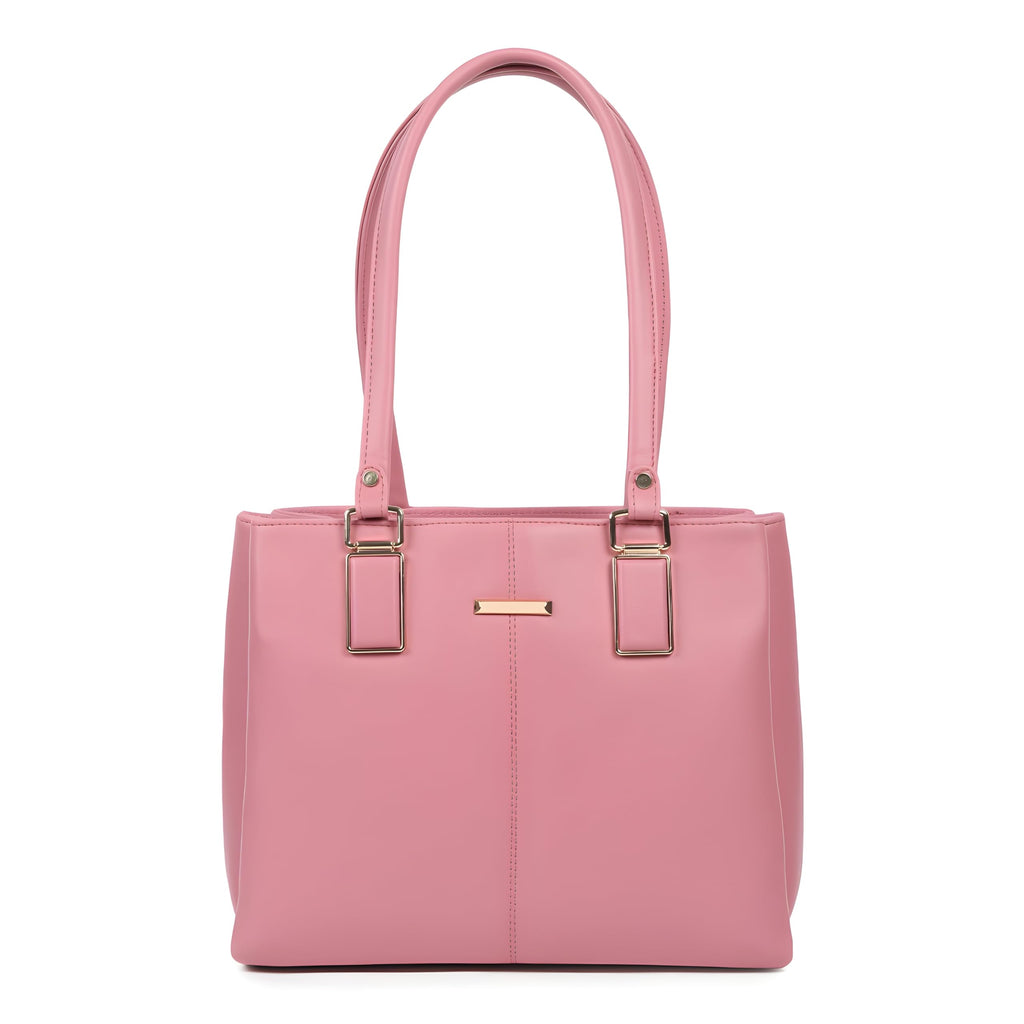 EMPOLUXE Women's Handbag – PU Leather Structured Tote with Dual Handles | Spacious Shoulder Bag for Office, College & Daily Use | Fits A4 Files | Pink