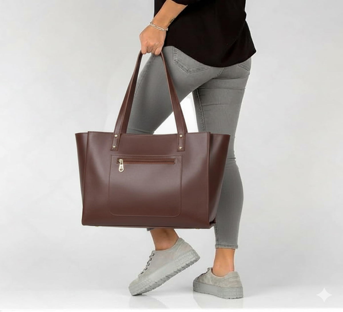 Zutiva tote bag for women office use - Brown Vegan Leather Tote Bag for Work-Office, Laptop 15-inch Fully Embossed Shoulder Handbag Stylish & Durable