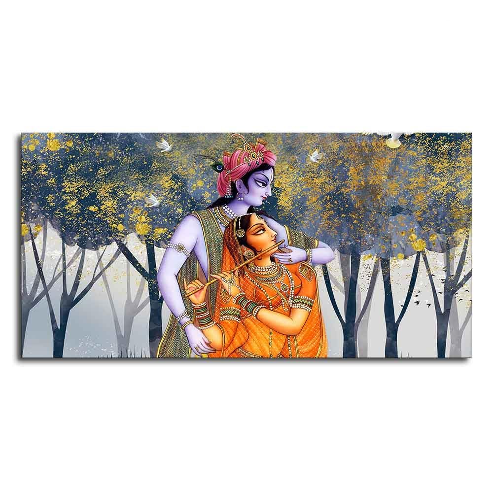 VIBECRAFTS Canvas Paintings for Living Room Drawing Room Radha Krishna Canvas Wall Painting Fitted With Wooden Frame For Home | Office | Living Room | Gifts (PTVCH_2513N)