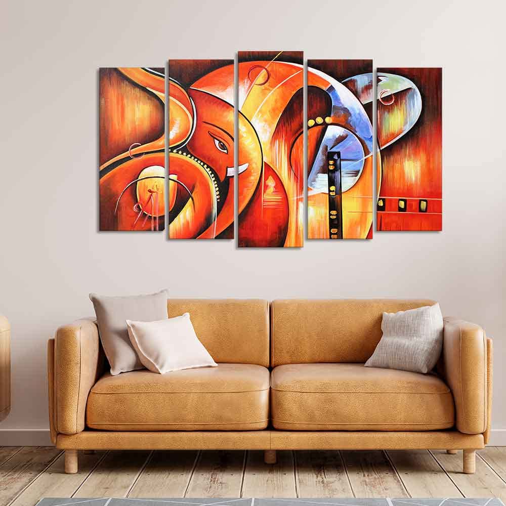 VIBECRAFTS Hindu Ganesha Wall Painting Set of Five Pieces For Home|Office|Living Room|Gift (PTVC5Pcs2_6584)