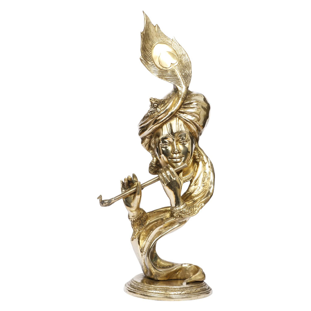 ARTVARKO Pure Brass Lord Krishna Playing Flute Krishan Home Gallery Décor Idol Pooja Murti God Marriage Gift Height 20 Inch.