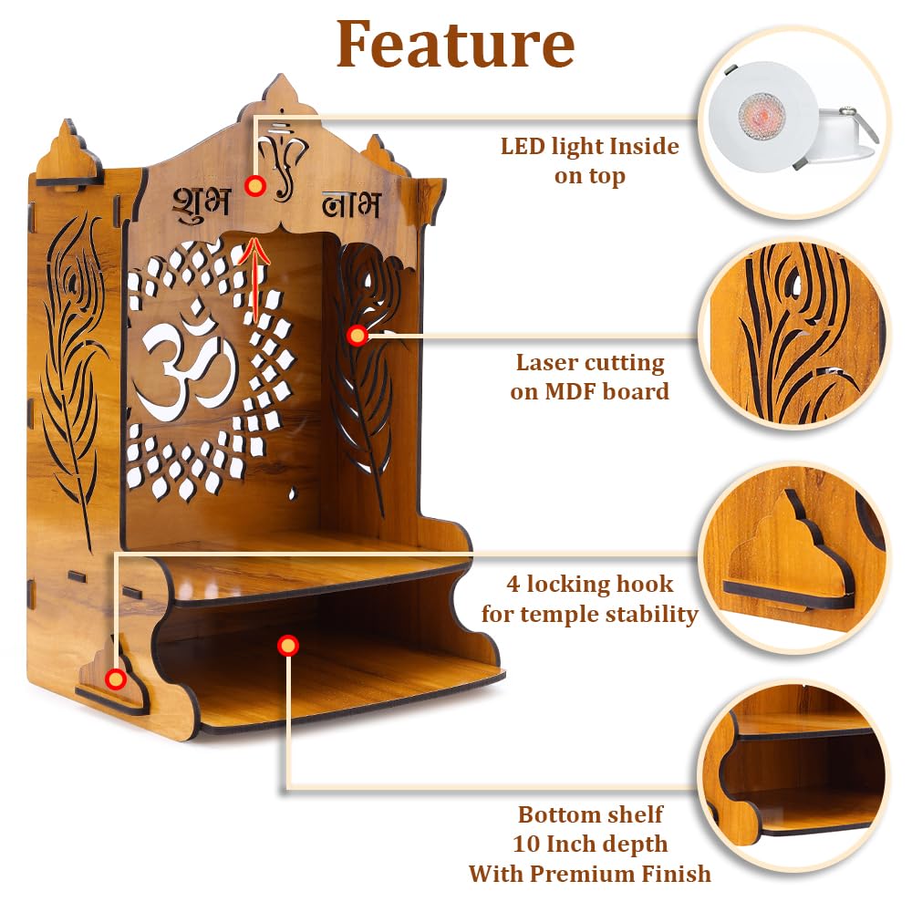 Sehaz Artworks OM Puja Mandir for Home Big Size | Pooja Mandir - 42 x 23 CM