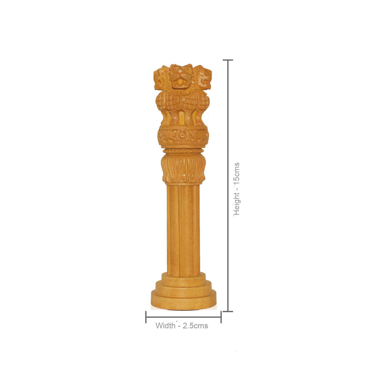 Vasu Creation Ashoka Pillar Wooden Decorative Statue, Hand Carved, 30 cm, Golden Brown (6inch)