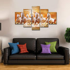 VIBECRAFTS Seven White Running Horses 5 Pieces Premium Wall Painting For Home|Office|Living Room|Gift (PTVC5Pcs1_5507)