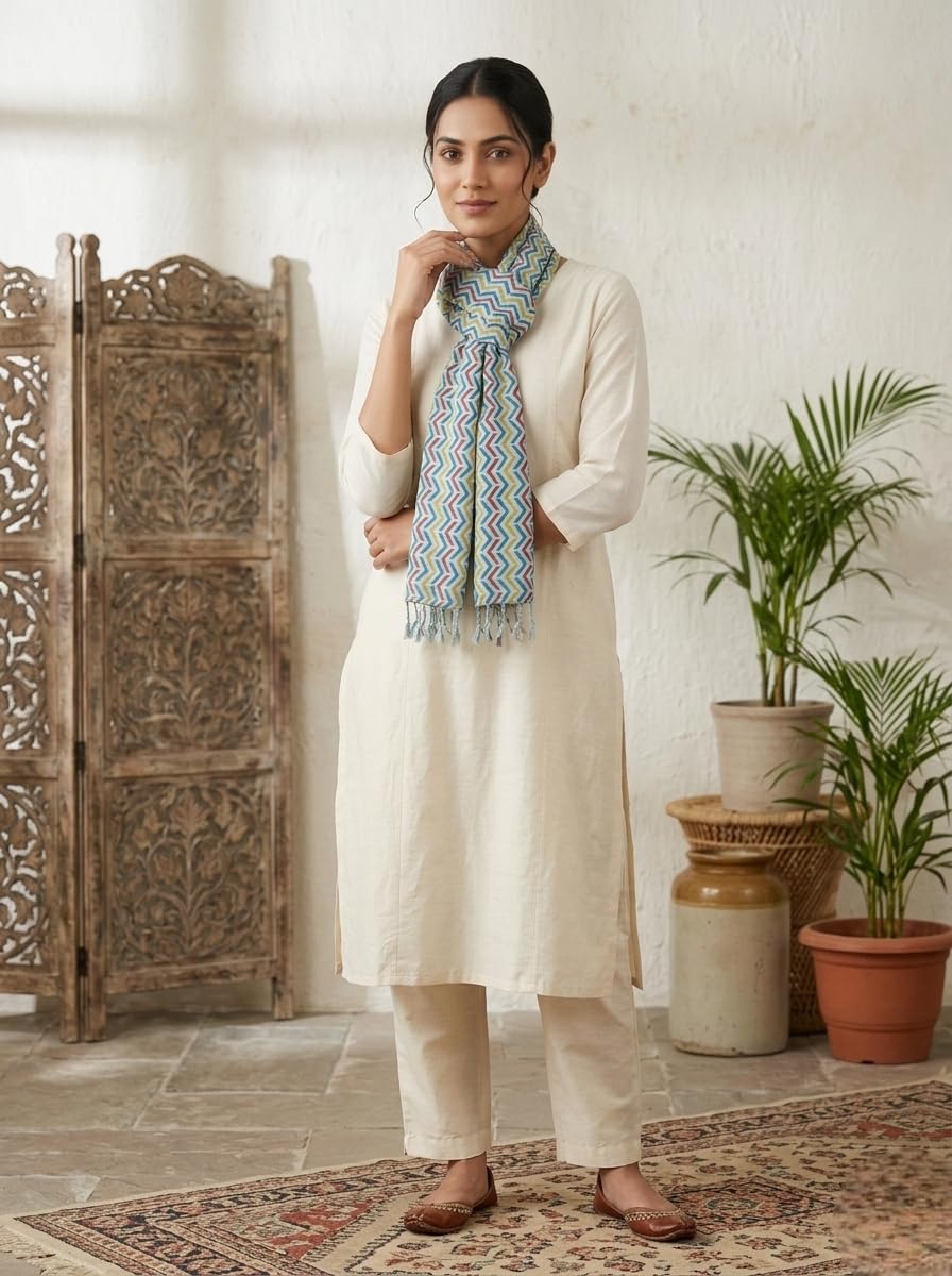 VASABA Women's Stylish Elegant Summer Cotton Stole/Scarf/Scarves with Multicolor Floral Pattern