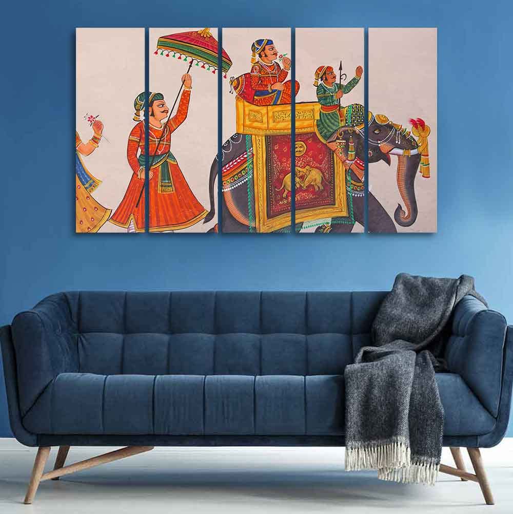 VIBECRAFTS Traditional Indian Miniature Art Wall Painting Set of Five For Home|Office|Living Room|Gift (PTVC5Pcs4_8617)