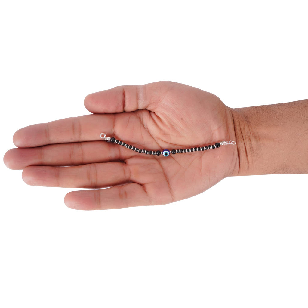 DHRUVS COLLECTION 925 Pure Silver Evil Eye Baby Nazariya Bracelet with Black Crystal Beads for Baby Boys & Girls | First Rakshabandhan Newborn, Infant Gift (Length - 4 Inch, New Born to 6 Months)