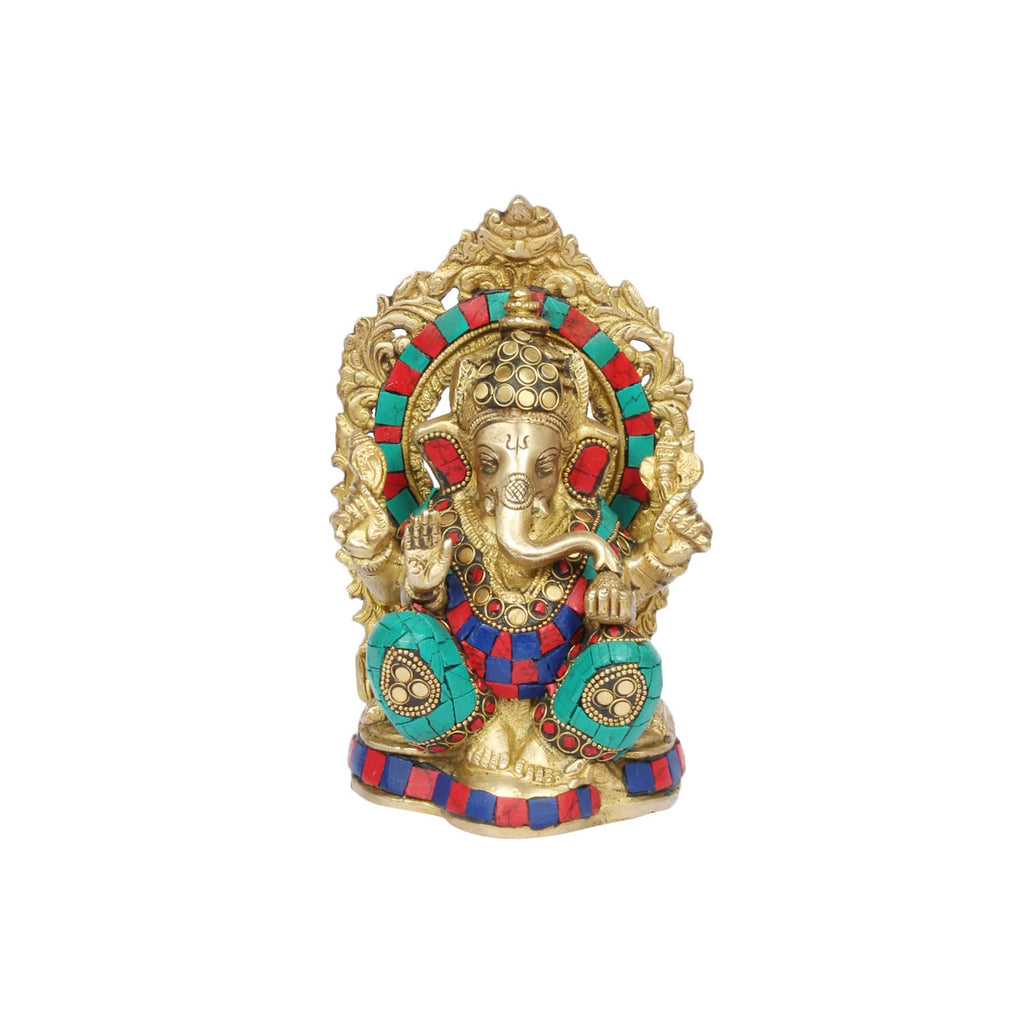 ARTVARKO Brass Multicolor Ganesh Idol Statue Elephant Murti God Ganesha Vinayak Ganpati Sitting Sculpture Bhagwan Entrance Home Warming Vastu Décor Height 8 Inch