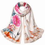 SWANKY Silk Stoles For Women Stylish Latest, Scarf for ladies & Girls, Head Neck Scarves, duppatta for girls (Orange & Pink Flower)