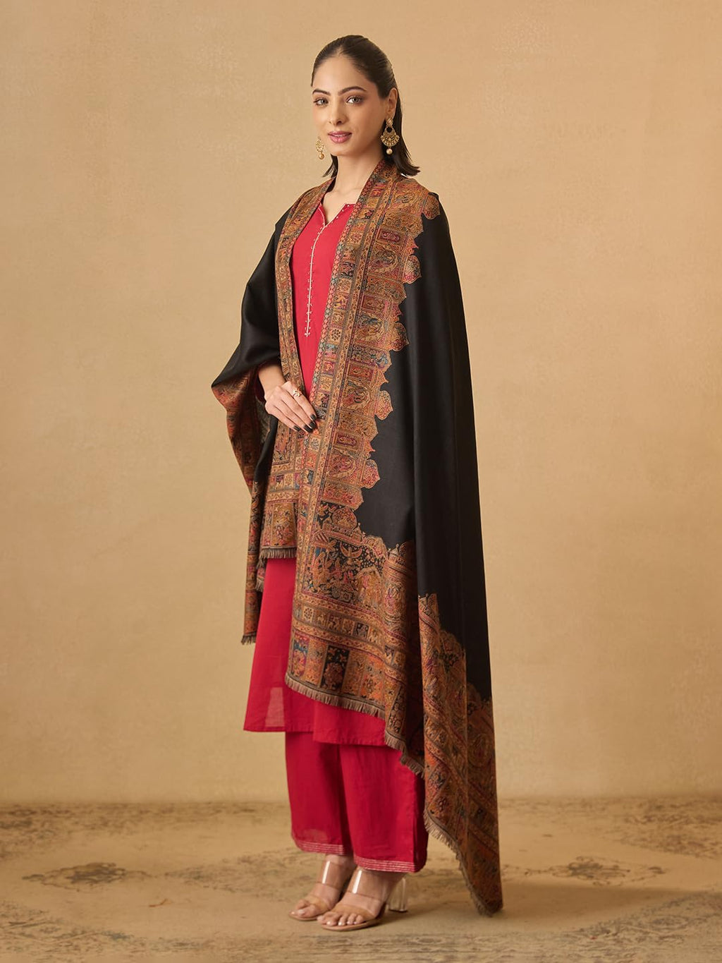 Pashmoda Women Arcadia Borders Kashmiri Jamawar Woven Design Shawl (Size: 40x80in, 101x203cm) SECS55