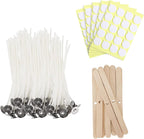Candle Making Kit, 50 Cotton Wicks 4(10 cm), 54 Wick Stickers, 10 Wooden Wick Holders