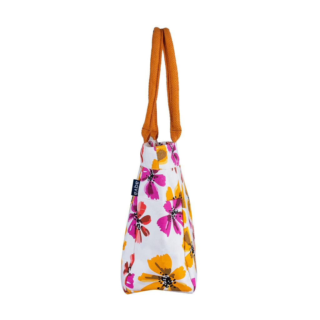 AQVA Cotton Canvas Tote Bag for Women with Side Pockets| Trendy Stylish Multipurpose Handbag with Zipper | Shoulder Bag for Shopping, Travel and Work | Vicenza