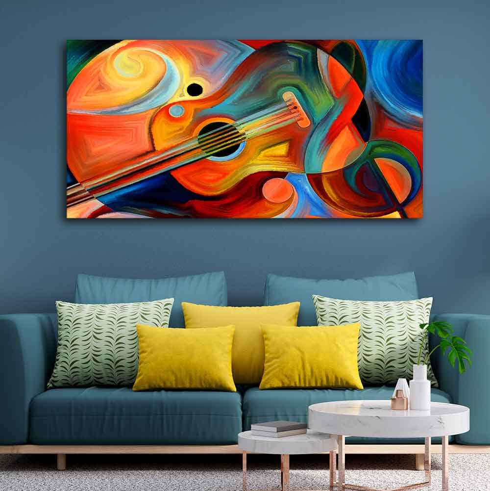 VIBECRAFTS Canvas Paintings for Living Room Drawing Room Colorful Abstract Guitar Canvas Wall Painting Fitted With Wooden Frame for Home | Office | Gift (PTVCH_2433)