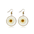 Locrccl Daisy Pressed Flower Earrings - Handmade Resin Real Dried Floral Teardrop Dangle Earring - White Spring Jewelry for Women, Polyester, No Gemstone