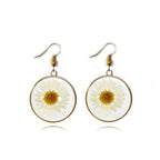 Locrccl Daisy Pressed Flower Earrings - Handmade Resin Real Dried Floral Teardrop Dangle Earring - White Spring Jewelry for Women, Polyester, No Gemstone
