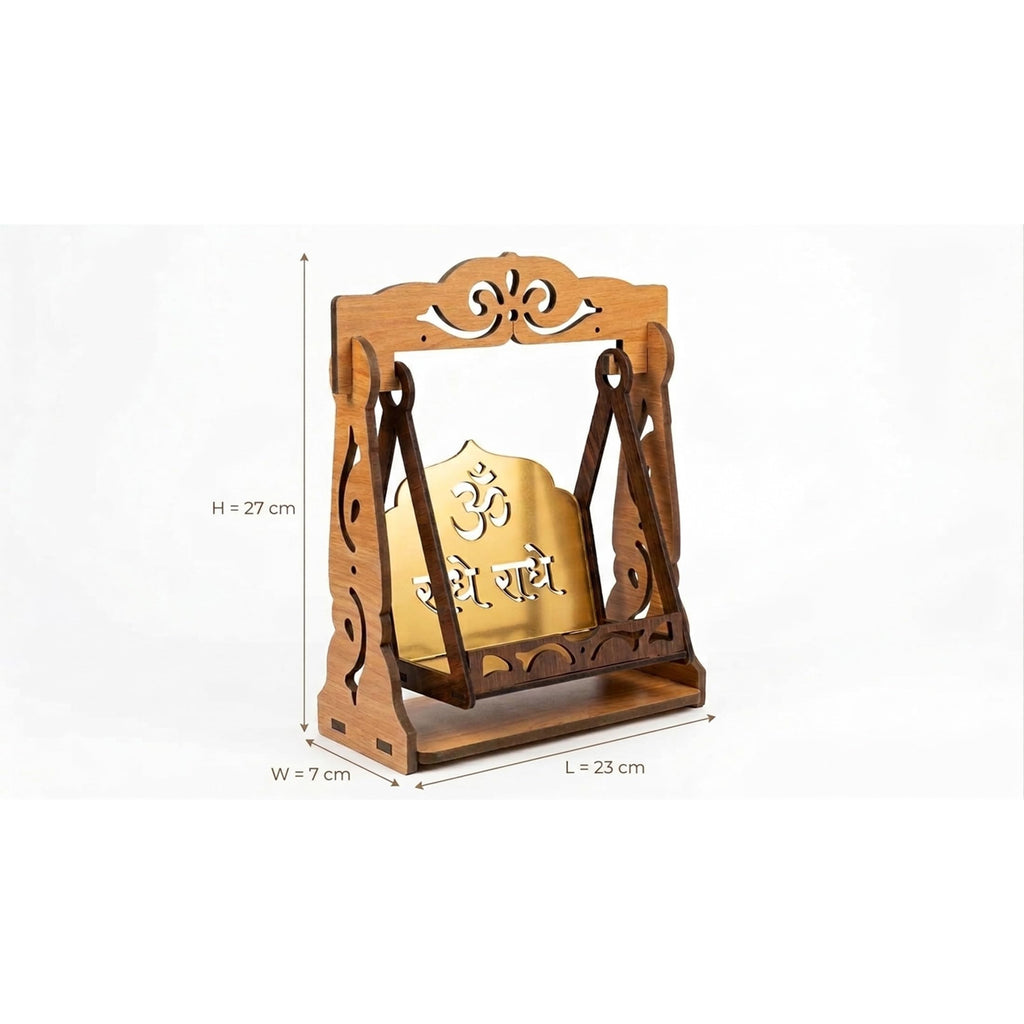 Wooden Jhula Singhasan Mandir for Pooja Room, Radhe Radhe
