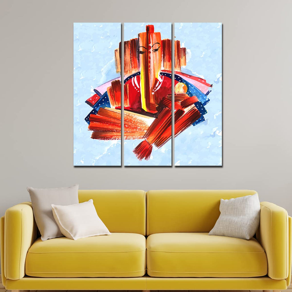 VIBECRAFTS 3 Pieces Beautiful Shree Ganesha Canvas Wall Painting Fitted With Wooden Frame For Home | Office | Living Room | Gifts (PTVC3Pcs1_9573)