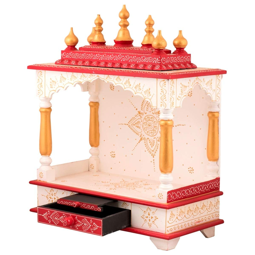 Kamdhenu art and craft Wooden Home Temple (Red And Yellow), 22 Inch