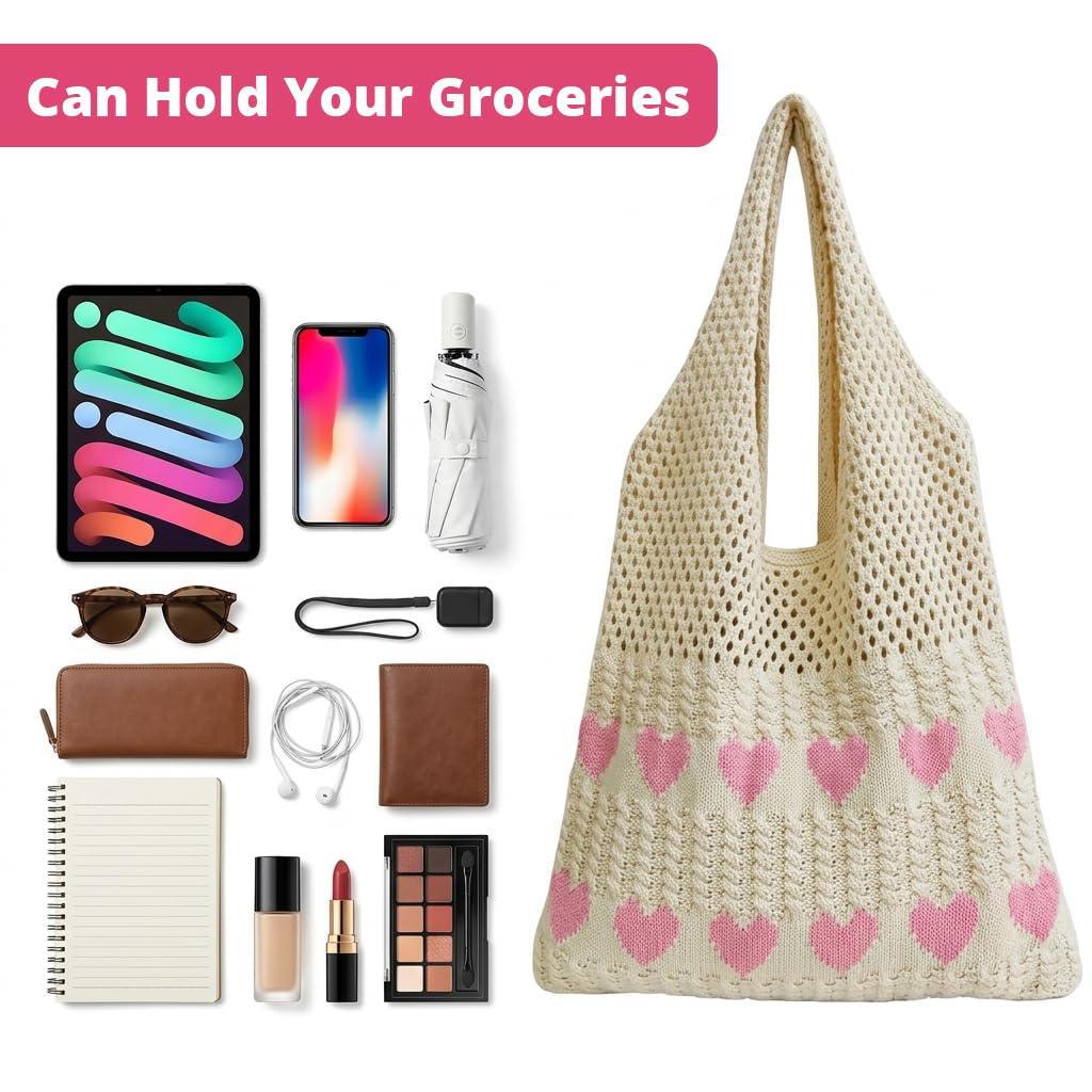 Zibuyu® Knitted Heart Pattern Crochet Bags for Women Stylish