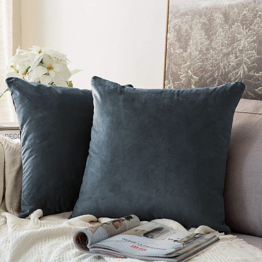 Khooti Velvet Cushion Cover, 30X30 Inches | Dark Grey | Pack of 2 | Solid Plain Soft & Smooth, Decorative Cushion Covers for Living Room, Bedroom, Couches, Chairs, Sofas, Beds & Home Decor