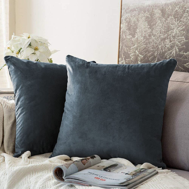 Khooti Velvet Cushion Cover, 26X26 Inches | Dark Grey | Pack of 2 | Solid Plain Soft & Smooth, Decorative Cushion Covers for Living Room, Bedroom, Couches, Chairs, Sofas, Beds & Home Decor
