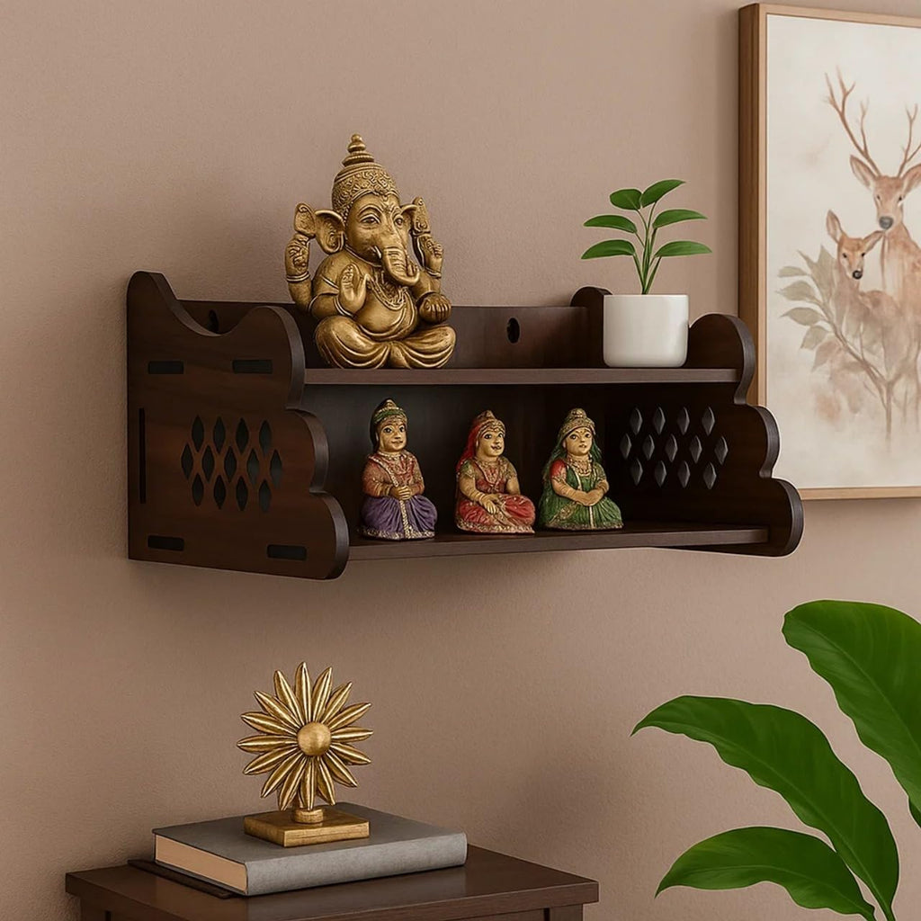 HOMEWEY DECOR Handcrafted Wooden Home Temple for Wall Mount | Premium Pooja Mandir with Strong Support for Heavy Idols | Luxurious Finish Wooden Mandir for Home Office and Prayer Room (Style-02)