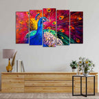 VIBECRAFTS Beautiful Peacock Canvas Wall Painting of Five Pieces For Home|Office|Living Room|Gift (PTVC5Pcs2_6524)