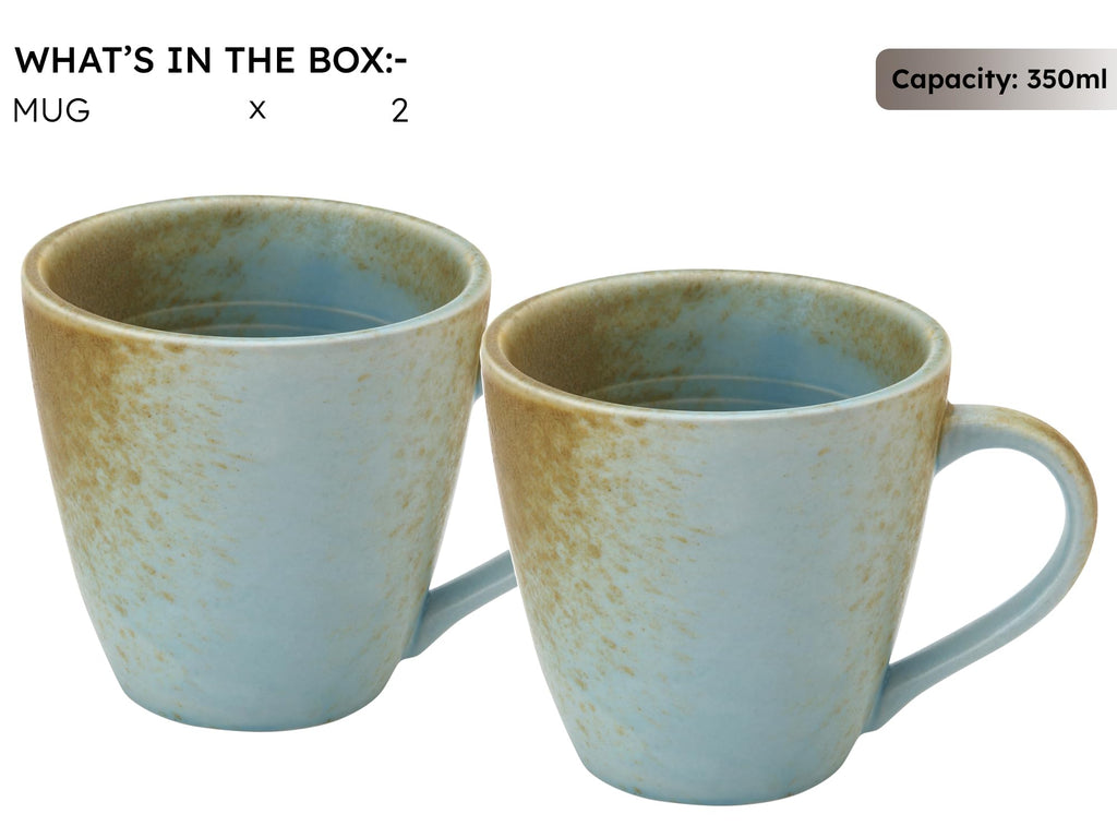 Bodhi House Handmade Ceramic Coffee Mug, Pack of 2, 350Ml, Turquoise Copper