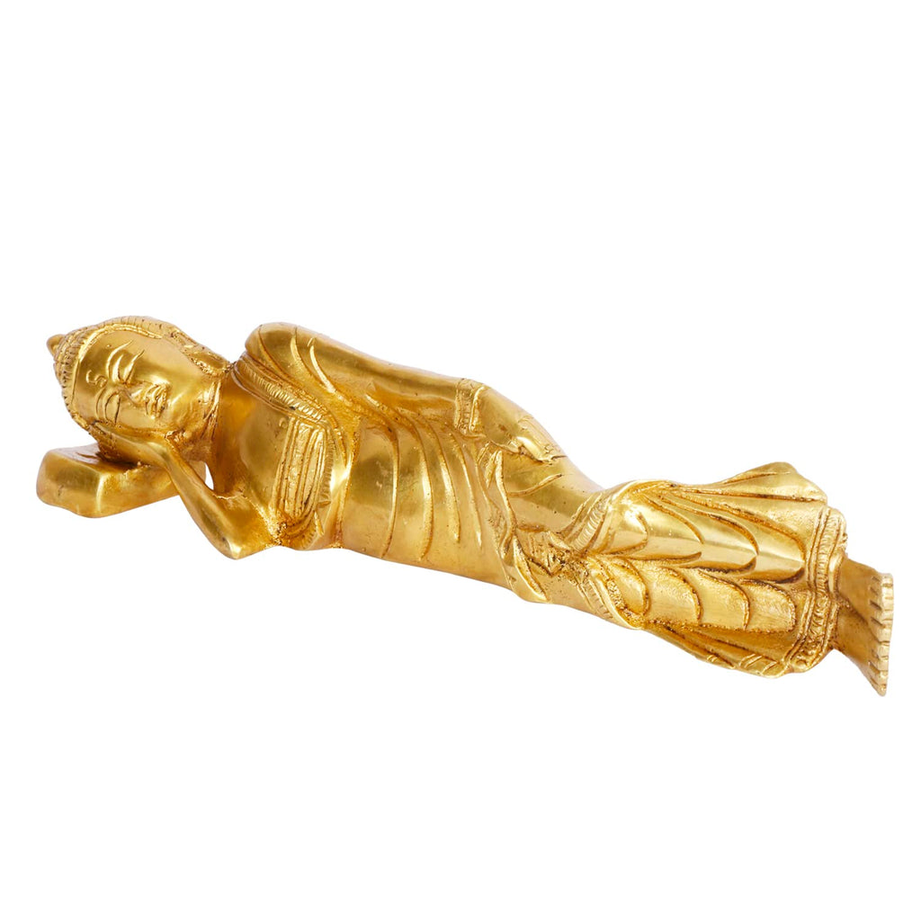 ARTVARKO Brass Sleeping Buddha Idol Resting Tibetan Budddhism Handcrafted Statue for Table Shelf Home Decor Murti Gift Living Room 10 Inch